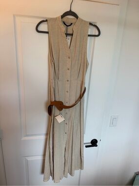 Zara Natural Beige Linen-Blend Collarless Tunic